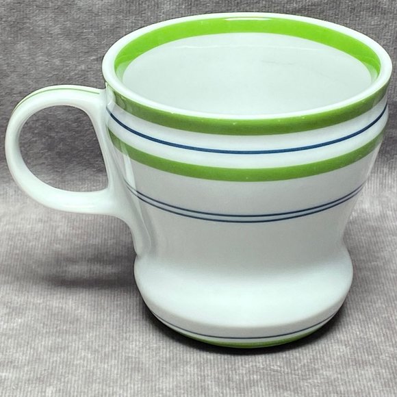 2007 Starbucks White Coffee Mug Green Band Blue Stripes Tea Cup 12oz Microwave a - Picture 4 of 11